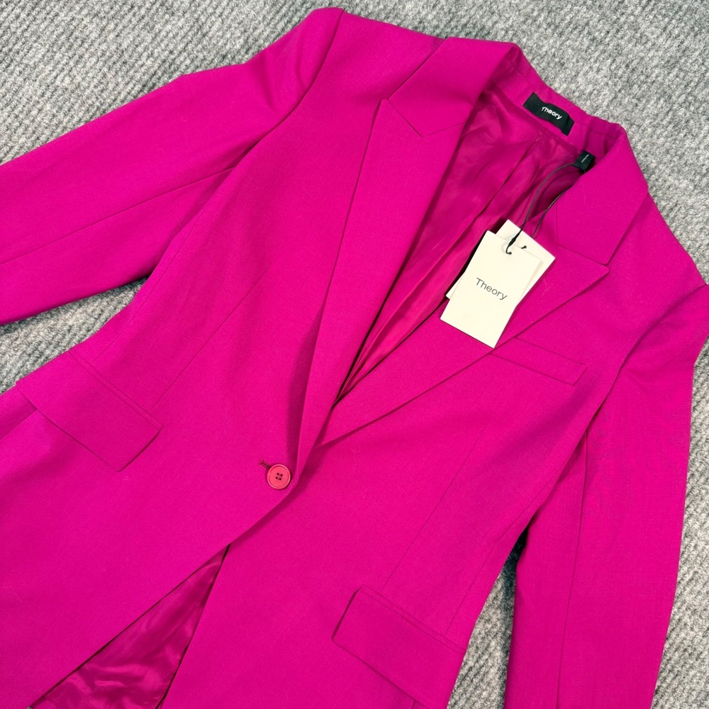Theory Etiennette B Blazer Electric Pink Traceable Wool Jacket Size 6 NWT